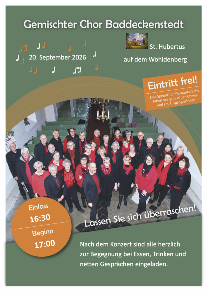Plakat des Konzerts in der Kapelle St. Hubertus auf dem Wohldenberg am 20. September 2026
